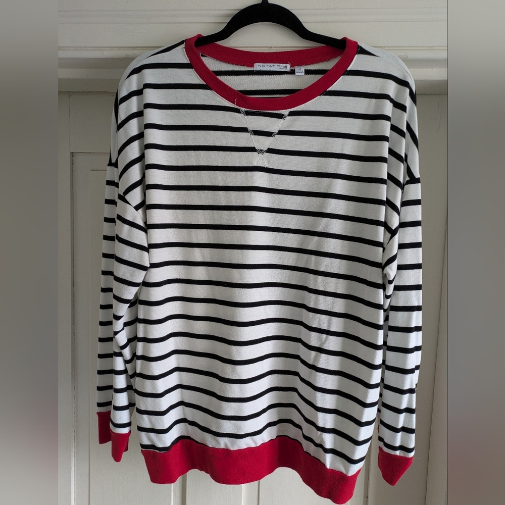 Notations White w Navy Stripes & Red Accents- 1X
